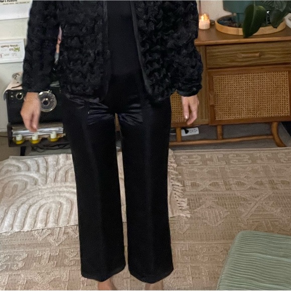 vintage designer Magaschoni silk black mesh tuxedo cigarette pants - Picture 10 of 10